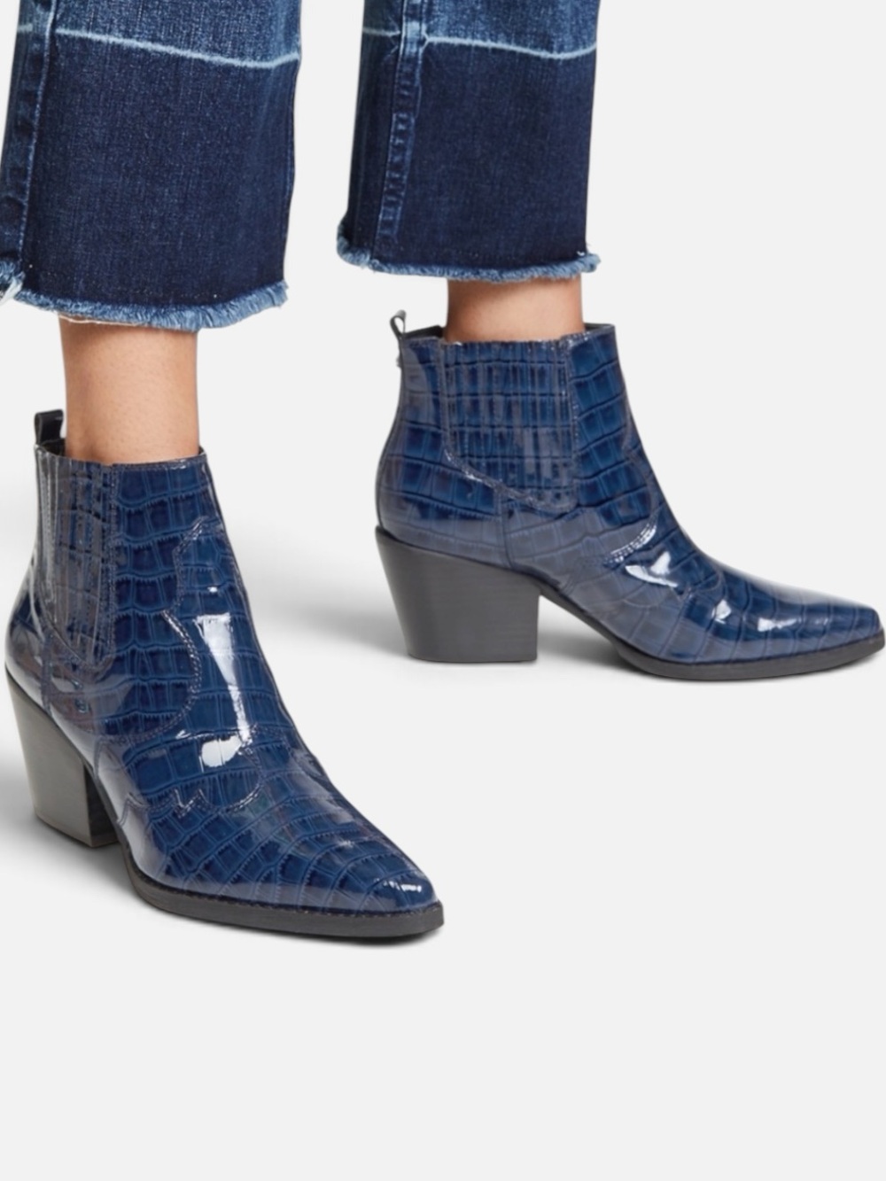 Sam Edelman Navy Croc Patent Leather Ankle Boots Women’s 10 NWOB
